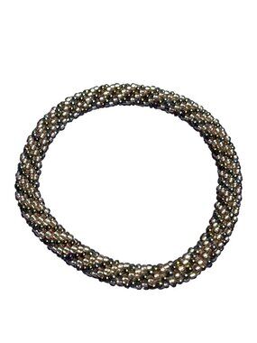 Round Roll On Seed Bead Bracelet Grey Clear 7 inches